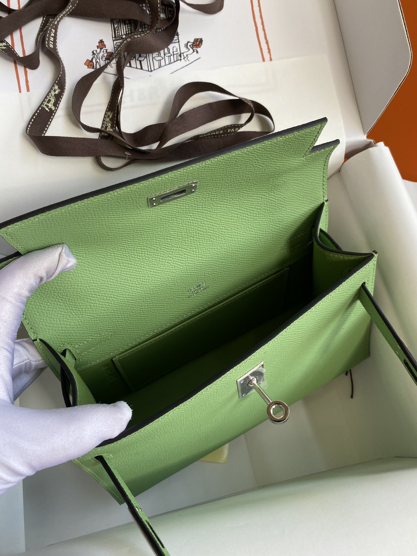 Hermes Mini Kelly Pochette 22cm Bag In Kiwi Green Epsom Leather